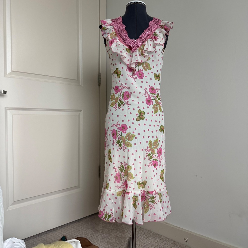Vintage Y2K Floral Print Lace Detail Sequin Midi Dress - Picture 2 of 10